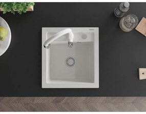 Mexen Vito, 1-komorový granitový drez 520x490x210 mm a drezová batéria Savita, biela, 6503-20-672601-20