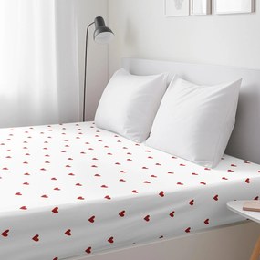 Goldea bavlnená napínacia plachta - červené srdiečka na bielom 200 x 200 cm