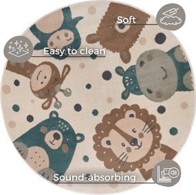 Hanse Home, Detský koberček Adventures 105968 Cream Brown Blue kruh, 100x100 (priemer) kruh, viacfarebná, detská izba