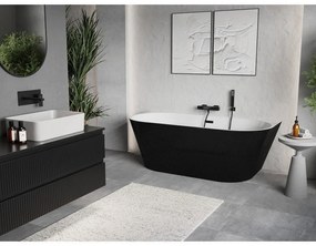Mexen Oris, voľne stojaca ryhovaná vaňa 170 x 80 cm, biela-čierna, čierny matný prepad, 52871708075-70