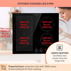 Klarstein Magnichef 4 Flex, vstavaná indukčná varná doska, 7000 W, 4 zóny, sklokeramika