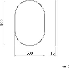 Erga Oval, oválne zrkadlo 60x90cm, čierny rám, ERG-V01-OVAL-6090-BK