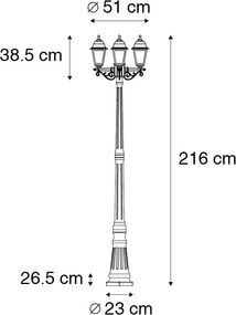 Klasická lampa s lampášom čierna 3 svetlá IP44 - Capital