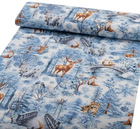 Biante Detské bavlnené posteľné obliečky do postieľky Sandra SA-674 Lesné zvieratá v zimnom lese na modrom Do postieľky 90x130 a 40x60 cm