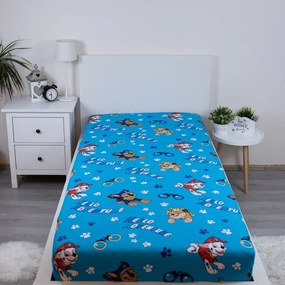 Modrá napínacia bavlnená detská plachta na jednolôžko 90x200 cm Paw Patrol – Jerry Fabrics