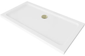 Mexen Flat obdĺžniková sprchová vanička slim 120 x 70 cm, biela, syfon zlatá - 40107012G