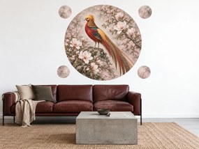 Bažant zlatý medzi magnóliami exotické kruhové nálepky na stenu do obývačky arch 46 x 46 cm