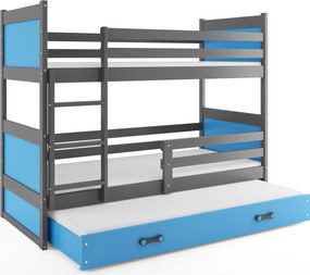 Poschodová posteľ s prístelkou RICO 3 190x90 Grafitová - Modrá