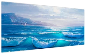 Obraz - Olejomaľba mora s čajkami (120x50 cm)
