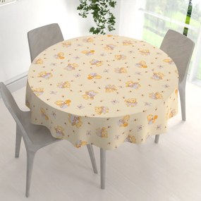 Biante Detský bavlnený okrúhly obrus Sandra SA-730 Medvedíky a včielky na svetlo žltom Ø 120 cm