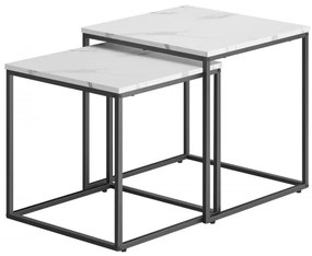 Set dvoch štvorcových konferenčných stolíkov - mramorové (čierne nohy)