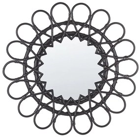 Nástenné ratanové zrkadlo ⌀ 60 cm čierne BABAI Beliani