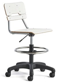 Stolička LEGERE, výškovo nastaviteľná, malé sedadlo, s kolieskami, V 530-720 mm, biela