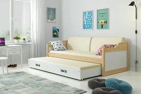 BMS Group Detská posteľ s prístelkou DÁVID 190 x 80 cm borovica biela - smotanové poťahy