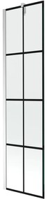 Mexen Next, vaňová zástena 1-krídlová 50 x 150 cm, fixné krídlo, 6 mm číre sklo s čiernym vzorom, chrómový profil, 895-050-000-00-77-01