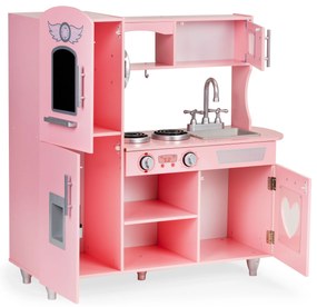 ECOTOYS Drevená detská kuchynka s efektmi zvuku, ružová