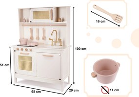 KIK Detská drevená retro kuchynka z MDF s doplnkami BOHO
