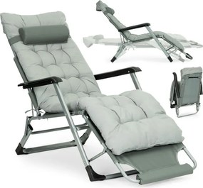 Záhradné plážové ležadlo 2 v 1 s vankúšom, opierkou hlavy, nastaviteľnou opierkou nôh, sivé