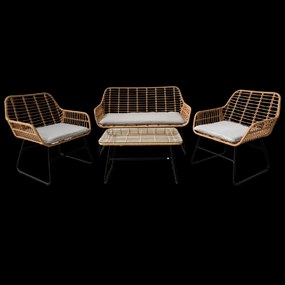 Garden Line ZÁHRADNÝ NÁBYTOK (SOFA, 2 STOLIČKY, STÔL) – HNEDÝ, VANKÚŠE – ŠEDÉ *3422