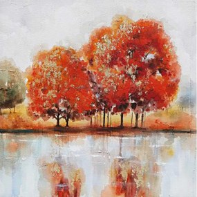 Obraz maľovaný na plátno 1x1m Trees and Lake - Stromy a jazero