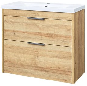 Mereo Mereo, Vigo, kúpeľňová skrinka s keramickým umývadlom 81 cm, biela, dub, MER-CN322