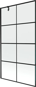 Mexen Next, vaňová zástena 1-krídlová 100 x 150 cm, fixné krídlo, 6 mm číre sklo s čiernym vzorom, čierny profil, 895-100-000-00-77-70