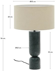 Tmavozelená/béžová mramorová stolová lampa s textilným tienidlom (výška 57 cm) Vex – Kave Home