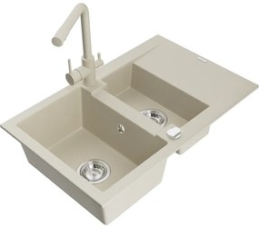 Mexen Gaspar, granitový drez 737x475x177 mm, 1,5-komorový, béžová batéria Duero, béžová, 6507-69-671600-69