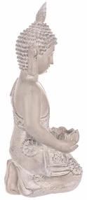 Dekorácia soška Budha kľačiaci, sivá, polyresin, 25 x 24 x 57 cm