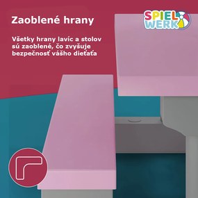 Spielwerk Detská sedacia zostava so slnečníkom JASMIN, 67x78,5x42,5cm, ružová/šedá