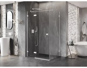 Mexen Lunar T, sklápací sprchový kút ľavý 125 x 70 cm, 8mm číre sklo, biely profil, 834T-125-070-20-00-L