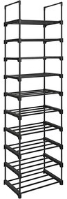 Kovový 10-úrovňový stojan pre obuv, botník, 45 x 174 cm, čierny