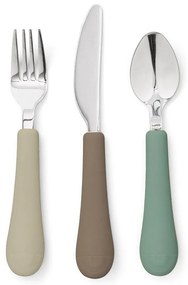 Hnedý/béžový detský príbor 3 ks zo silikónu Olive Mix – Cam Cam Copenhagen