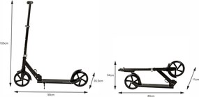 Bauerkraft Skladacia mestská kolobežka pre deti a mládež 95-105 cm, kolesá 200 mm, predné odpruženie