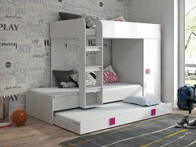 Poschodová posteľ Tomson 2, Farby: Biela + Biely lesk + Ružová