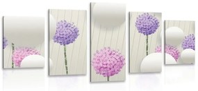 5-dielny obraz zaujímavé kvety s abstraktnými prvkami a vzormi - 100x50