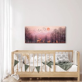 Obraz - Jelene v žiare zapadajúceho slnka (120x50 cm)