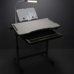 Detský písací stôl so zásuvkou stolička lampa šedá
