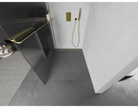 Mexen Kioto, sprchová zástena s poličkou a vešiakom na uteráky 110 x 200 cm, 8mm sklo s rebrovým vzorom, zlatý profil, 800-110-121-50-09