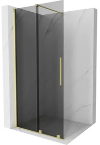 Mexen Velar, sprchová zástena s posuvnými dverami Walk-in 75 x 200 cm, 8mm šedé sklo, zlatá matná, 871-075-000-43-55