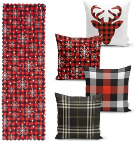 Súprava 4 vianočných obliečok na vankúš a behúň na stôl Minimalist Cushion Covers Snowflake