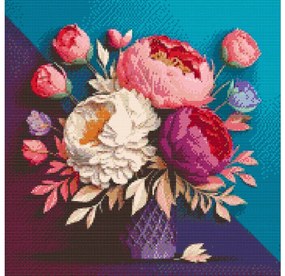 Gario Diamantové maľovanie Kytica pivoniek Rozmery: 50 x 50 cm, Rámovanie: S vnútorným rámom, Diamanty: Štvorcové