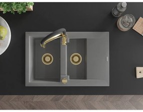 Mexen Gaspar, 1,5-komorový granitový drez 737x475x177 mm a drezová batéria Aster, šedá, 6507-71-73450-57-G