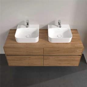 VILLEROY &amp; BOCH Collaro závesná skrinka pod dve umývadlá na dosku, 4 zásuvky, s LED osvetlením, 1400 x 500 x 548 mm, Oak Kansas, C103B0RH