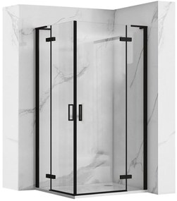 Rea Hugo Double, 2-krídlový sprchovací kút 90 (dvere) x 80 (dvere) x 200 cm, 6mm číre sklo, čierny profil, KPL-45232