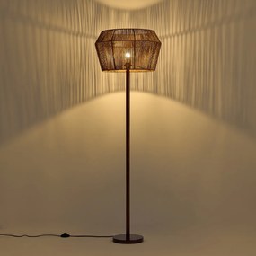 Stojacia lampa z orechového dreva s hnedým tienidlom z papierového lana 50/50/30 - Mels