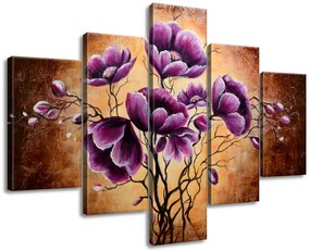 Gario Ručne maľovaný obraz Rastúce fialové kvety - 5 dielny Rozmery: 150 x 105 cm