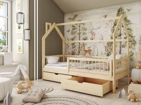 Detská domčeková posteľ so šuplíkmi OTAKAR - 200x90 cm - prírodná borovica