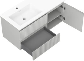 Mexen Rivel, kúpeľňová skrinka 100 cm s ľavým umývadlom Otis, 2S, 1D, drážkovaná, sivá matná/biela matná - 91A23-10047-3-BBFFF62-W18L01