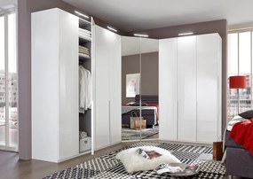 Rohová šatníková skriňa New York D, biela / zrkadlo / osvetlenie